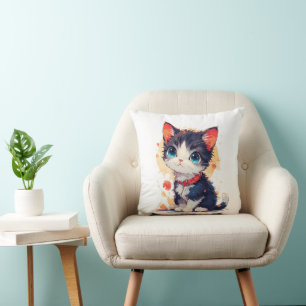 Cute Kawaii Cat for Cat Lovers ,Throw Pillow