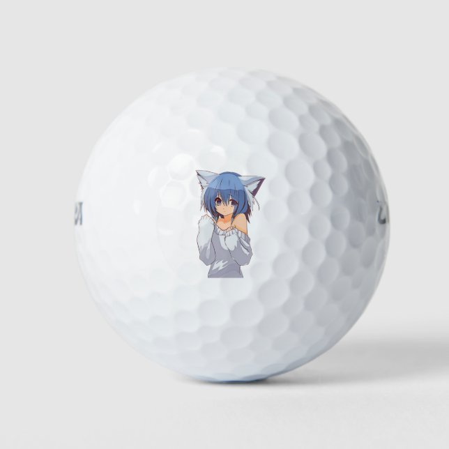 Cute Kawaii Cat-girl Waifu Golf Balls (Front)