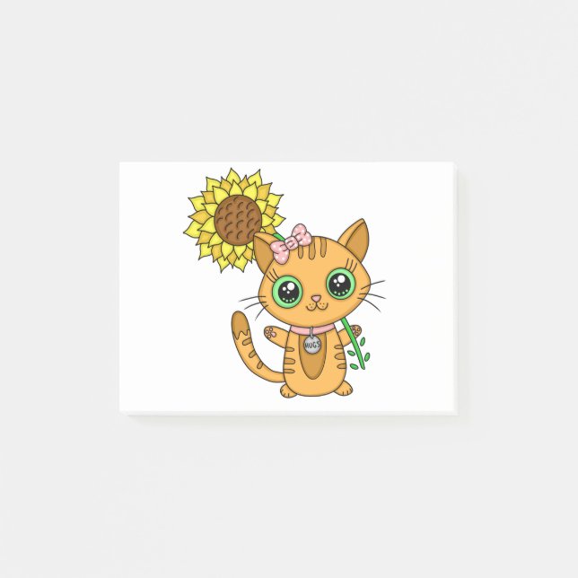 Cute Kawaii Cat Holding Flower Post-it Notes (Front)