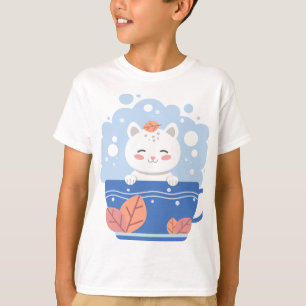 Cute Kawaii Cat in a Blue Teacup Boys' T-Shirt