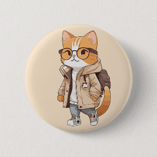 Cute Kawaii Cat in Stylish Outfit 6 Cm Round Badge