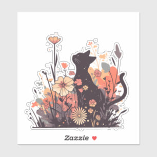 Cute Kawaii Cat in the Field Full of Flowers