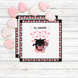 Cute Kawaii Cat My Valentine Classroom White Flat Holiday Card