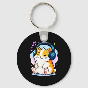 Cute Kawaii Cat Neko Funny Music Kitten Lover K-p  Key Ring