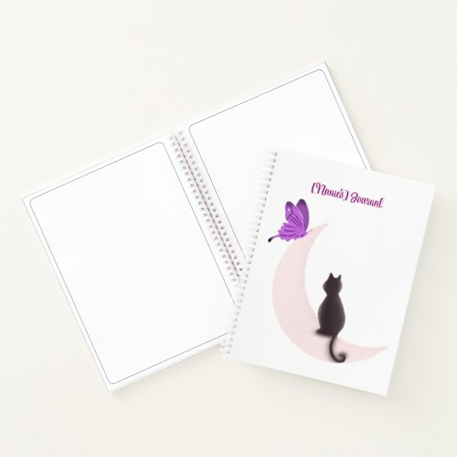 Cute Kawaii Cat on Moon with Butterfly Custom  Notebook (Inside)
