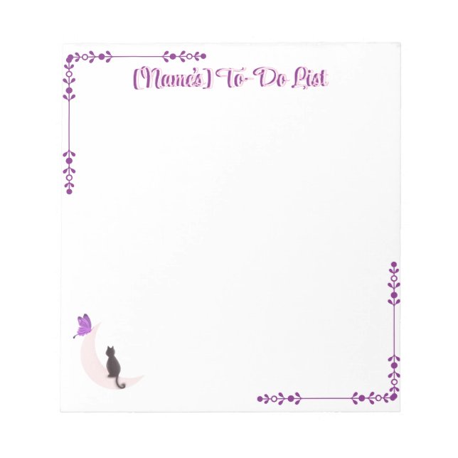 Cute Kawaii Cat on Moon with Butterfly Custom Notepad (Front)