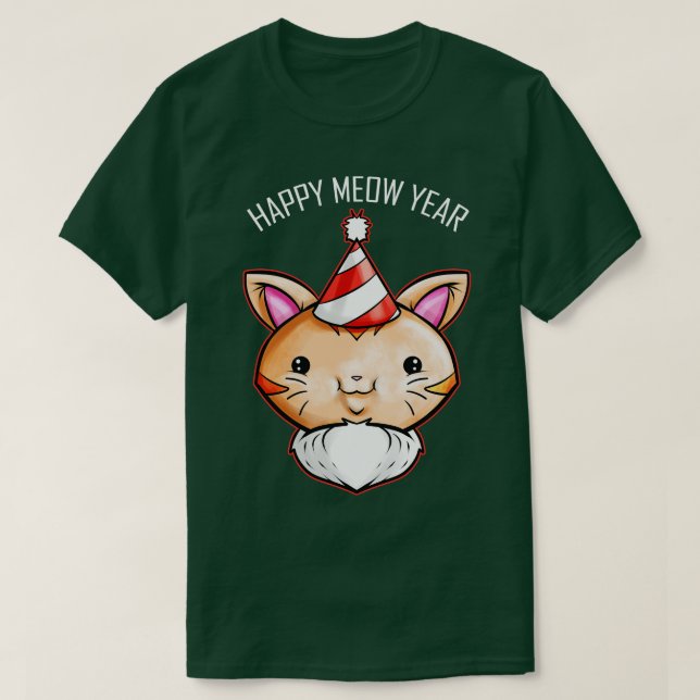 Cute Kawaii Cat Party Hat Happy Meow New Year T-Shirt (Design Front)