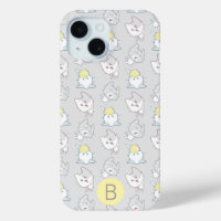 Cute Kawaii Cat Pattern Grey Yellow Monogram