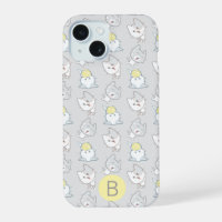 Cute Kawaii Cat Pattern Grey Yellow Monogram