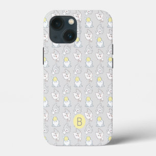 Cute Kawaii Cat Pattern Grey Yellow Monogram iPhone 13 Mini Case