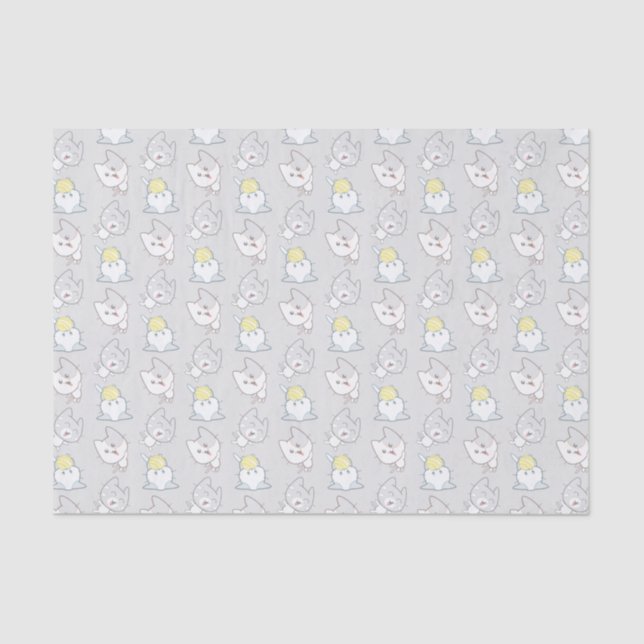 Cute Kawaii Cat Pattern Grey Yellow Pattern Tissue Paper (Front)