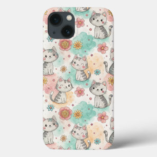 Cute kawaii cat pattern pastel iPhone 13 case
