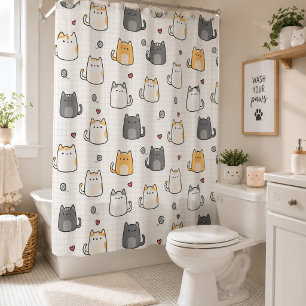 Cute Kawaii Cat Pattern Shower Curtain