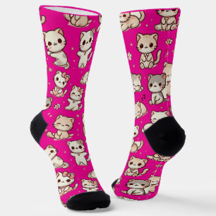 Cute Kawaii Cat Pattern Stickers – Playful Pastel Socks
