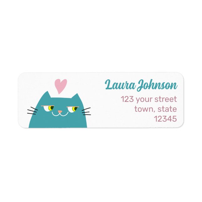 Cute Kawaii Cat Pink Heart Return Address (Front)