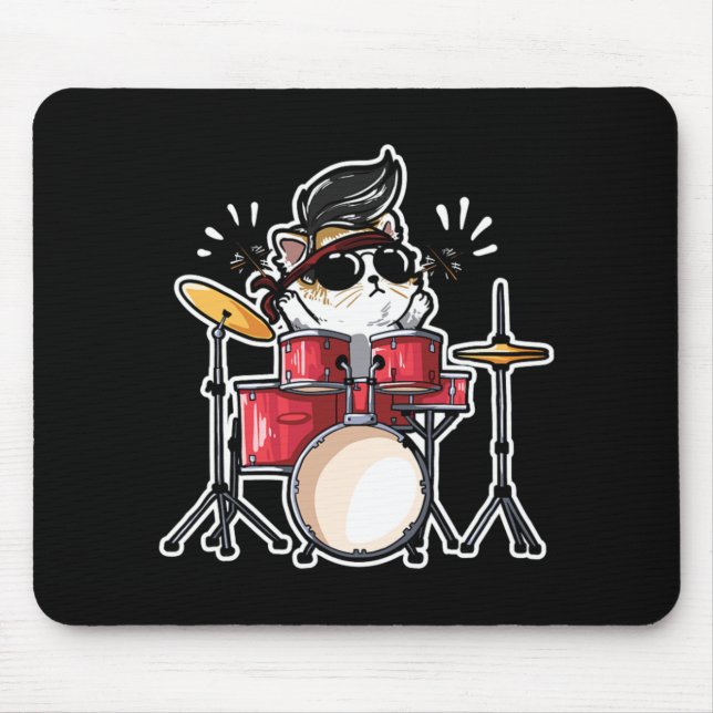 Cute Kawaii Cat Playing Drums Drummer Cats Lover Mouse Pad (Front)