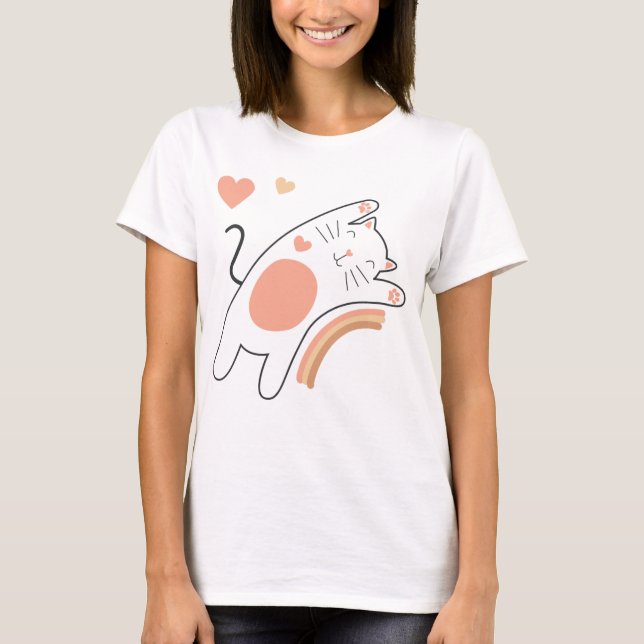 Cute Kawaii Cat Rainbow T-Shirt (Front)