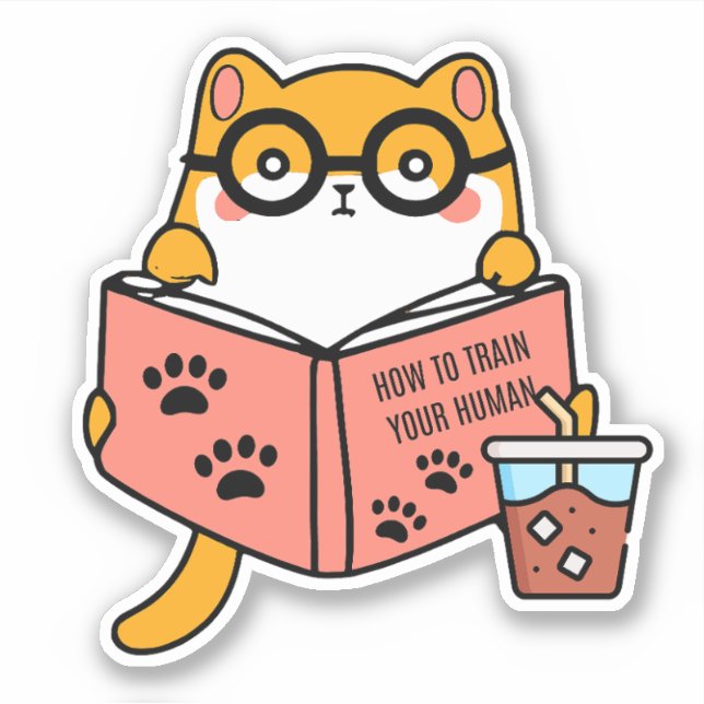 Cute Kawaii cat reading a book (Front)