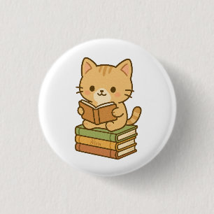 Cute Kawaii Cat Reading a Book 3 Cm Round Badge