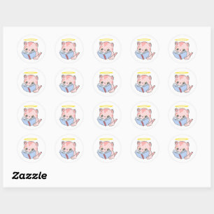 Cute kawaii cat reading book classic round sticker