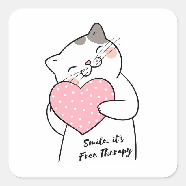 Cute Kawaii Cat Smile Square Sticker (Front)