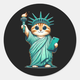 Cute Kawaii Cat Statue Of Liberty I Love New York  Classic Round Sticker