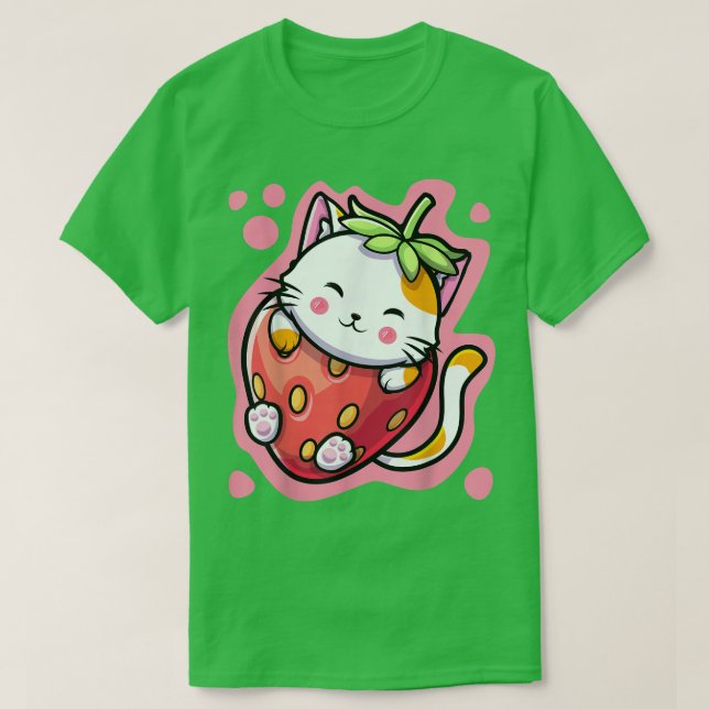 Cute Kawaii Cat Strawberry Milk Japanese Anime Wom T-Shirt (Design Front)