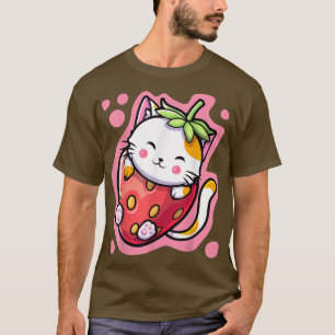 Cute Kawaii Cat Strawberry Milk Japanese Anime Wom T-Shirt