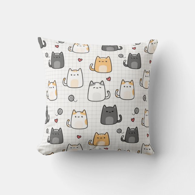Cute Kawaii Cat Throw Pillow (Front)