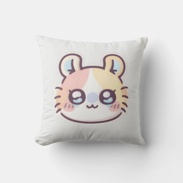 Cute Kawaii Cat Throw Pillow – Adorable Kitty  (Front)