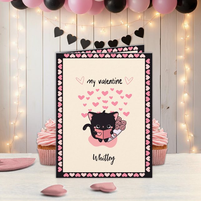 Cute Kawaii Cat Valentine’s Day Kids Holiday Card (Creator Uploaded)