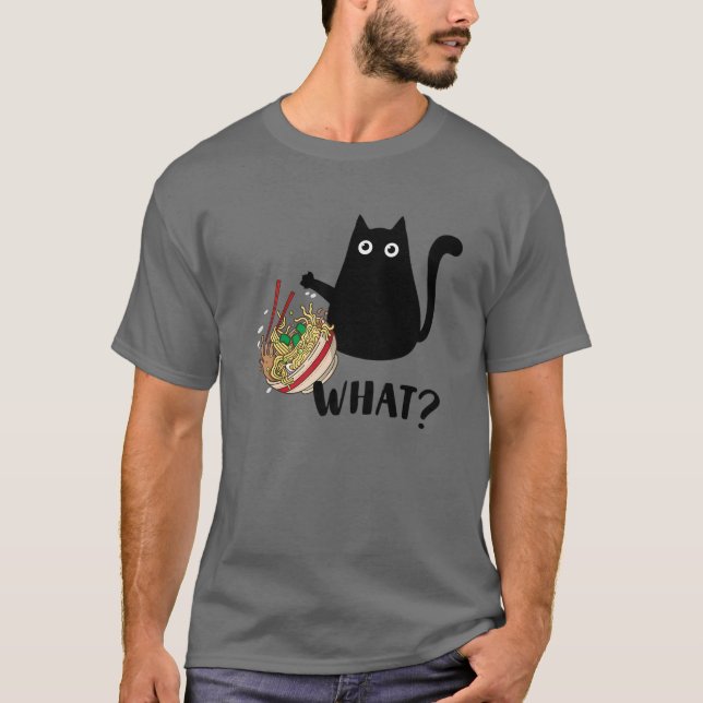 Cute Kawaii Cat "What?" Ramen Japanese Food Men, W T-Shirt (Front)