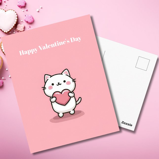 Cute Kawaii Cat with Heart Valentine`s Day Card  (Creator Uploaded)