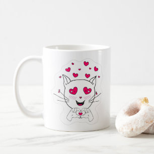 Cute kawaii cat with Hearts love mug. Coffee Mug