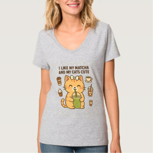 Cute Kawaii Cat with Matcha Green Tea  T-Shirt