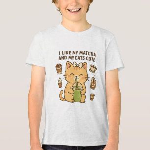 Cute Kawaii Cat with Matcha Green Tea  Tri-Blend Shirt