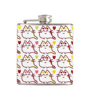 Cute Kawaii Cats and Hearts Pattern Hip Flask