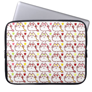 Cute Kawaii Cats and Hearts Pattern Laptop Sleeve