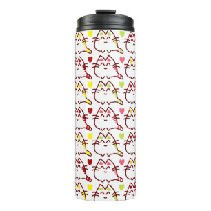 Cute Kawaii Cats and Hearts Pattern Thermal Tumbler