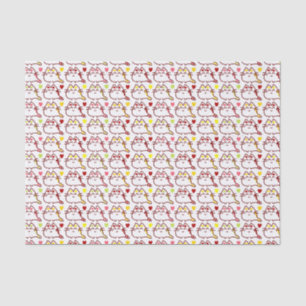 Cute Kawaii Cats and Hearts Pattern Tissue Paper