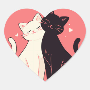 Cute Kawaii Cats Cuddling with Hearts Heart Sticker