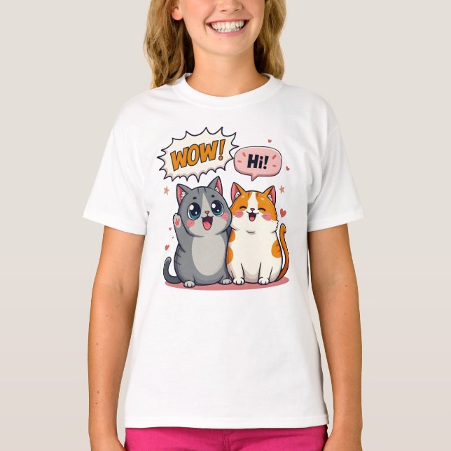 Cute Kawaii Cats Custom Name Kids Basic T-Shirt (Front)