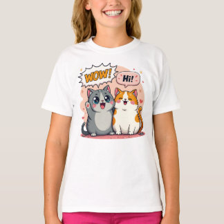 Cute Kawaii Cats Custom Name Kids Basic T-Shirt