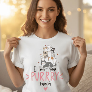 Cute Kawaii Cats I Love You Purrry Much Heart T-Shirt