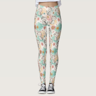 Cute kawaii cats kitty pastel colours pattern leggings