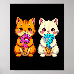 Cute Kawaii Cats Neko 67 Drip Meme Funny Six Seven Poster
