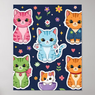 Cute Kawaii Cats Neko Funny Kitten Cat Lover Gift Poster