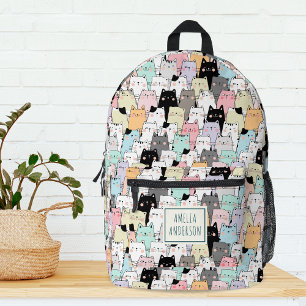 Cute Kawaii Cats Pattern Personalise Name Printed Backpack