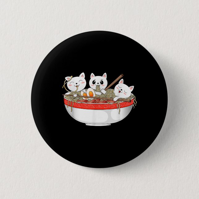 Cute Kawaii Cats Ramen Noodles Anime Japanese Cat  6 Cm Round Badge (Front)