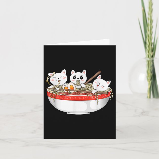 Cute Kawaii Cats Ramen Noodles Anime Japanese Cat  Card (Front)